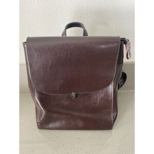 NEW HESHE deep brown leather backpack